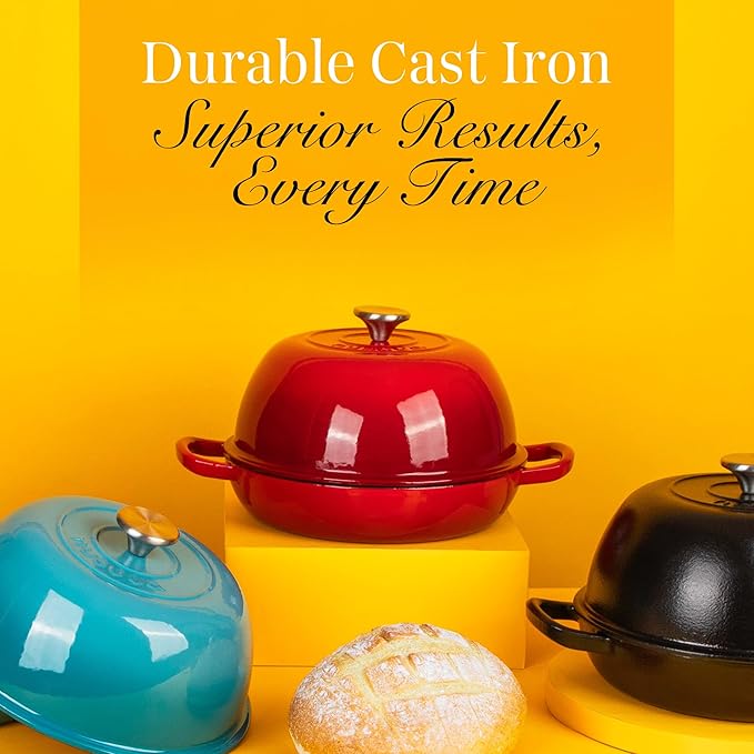 Enamelled Cast Iron Dutch Oven Pot – Dutch Oven For Sourdough Bread Baking – Cast Iron Bread Pot – Red, 6 Quarts, 26cm – by Nuovva - Image 9