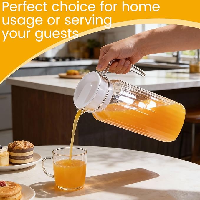 Didaey 4 Pcs Acrylic Water Pitcher with Lid, Spout Handle Clear Plastic Pitcher Heat Resistant Carafe Unbreakable Beverage Container Fridge Jug for Juice Ice Tea Sangria Lemonade(37 oz,Stripe)