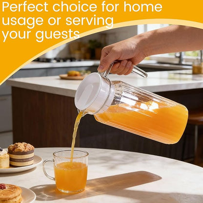 Didaey 4 Pcs Acrylic Water Pitcher with Lid, Spout Handle Clear Plastic Pitcher Heat Resistant Carafe Unbreakable Beverage Container Fridge Jug for Juice Ice Tea Sangria Lemonade(37 oz,Stripe)