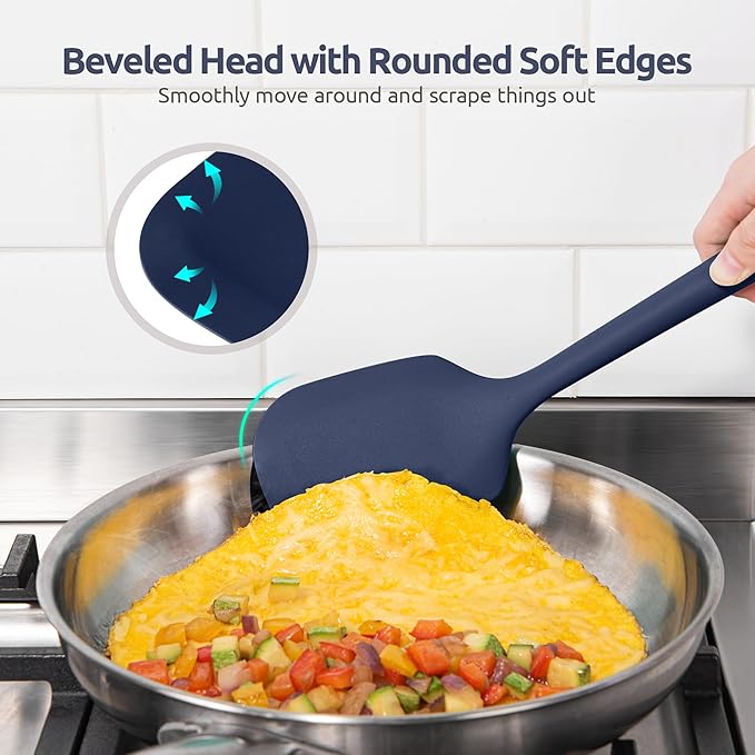 Silicone Kitchen Cooking Utensil Set: U-Taste High Heat Resistant 13.6in Kitchen Gadgets, BPA Free Non Stick Rubber Cook Accessories For Stir Frying, Serving, Basting, Mixing (5 Pieces, Midnight Blue) - Image 7