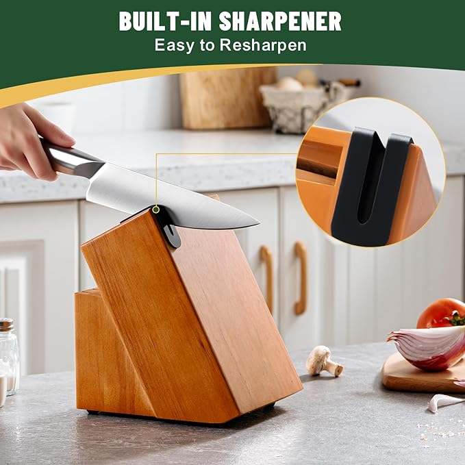 Knife Set, EWFEN 14-Piece Kitchen Knife Set with Block, German Stainless Steel Knives with Built-in Knife Sharpener, Anti-Slip Sharp Knives Set for Kitchen, Dishwasher Safe, Curved Handle - Image 7