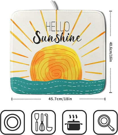 Summer Seaside Sunset over Sea Dish Drying Mat for Kitchen Counter,Hello Sunshine Drying Mat 16 x 18 Inch with Absorbent Reversible Microfiber Drying Pad for Coffee Bar - Image 2