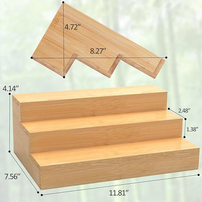 2 Pack Bamboo Spice Rack Organizer for Kitchen Counter, 3 Tier Spice Shelf Holder for Cabinet (Jars Not Included) - Image 8