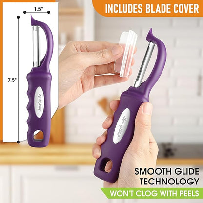 Spring Chef Professional Purple Swivel Potato Peelers for Kitchen, Stainless Steel Veggie Peeler with Soft Grip Handle, Dishwasher Safe, Grate for Peeling Apple, Fruit, Carrot, Cucumber, Purple - Image 3