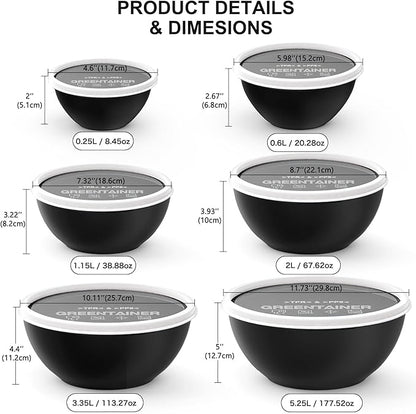 Greentainer Plastic Mixing Bowls with Lids Set for Kitchen, 6 Set Nesting Bowls for Mixing, Baking, Prepping, Cooking and Serving Food, Mixing Bowls Dishwasher, Microwave Safe