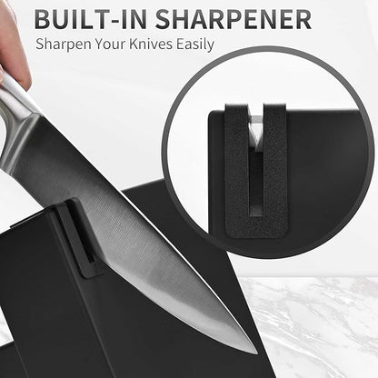 15-Piece Stainless Steel Chef Kitchen Knife Sets with Block & Built-In Sharpener, Professional Chef Knife Sets with Scissors, Steak Knives
