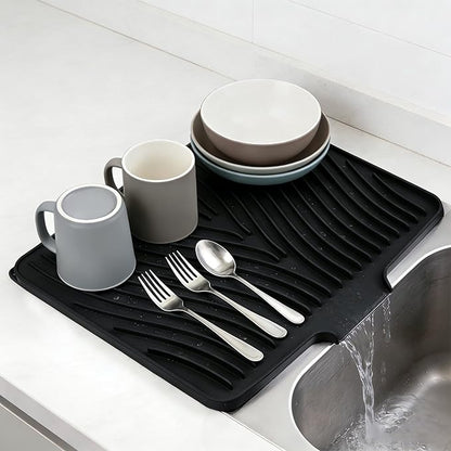 Silicone Dish Drying Mat 16x13,Food-Grade Silicone,Easy Clean Pad for Countertop Protection,Heat Resistant,Easy Clean,Non-Slip Drain Pad with Built-in Drain,Multi-Functional Use,Black - Image 2