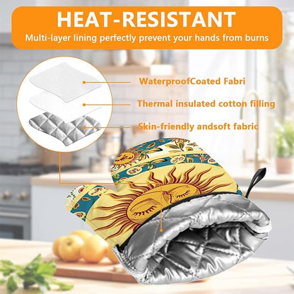 Sun and Moon Oven Mitts and Pot Holders Sets 4Pcs,Extra Long Oven Gloves Potholder for Kitchen Cooking Baking BBQ 100% Cotton Heat Resistant - Image 3