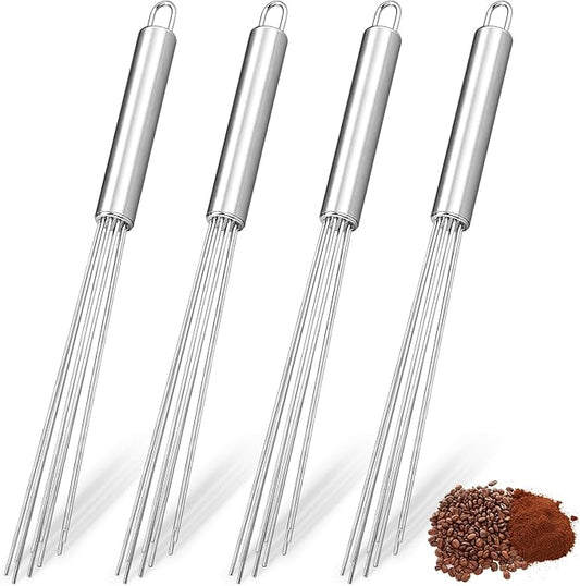 Baderke 4 Pcs Espresso Whisk 11.5 Inch Long Handle Barista Whisk 10 Needles 2 mm Stainless Steel Coffee Stirrer Tool Efficient Mixing Time Saving Reduction Clumping Ideal for Commercial Home by Baderke
