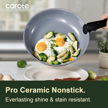 CAROTE 19PCS Ceramic Cookware Sets, Black and Gray, Pots and Pans Set Non Stick Non Toxic, Induction Cookware, Kitchen Cookware Sets, Pots Set for Healthy Cooking - Image 4