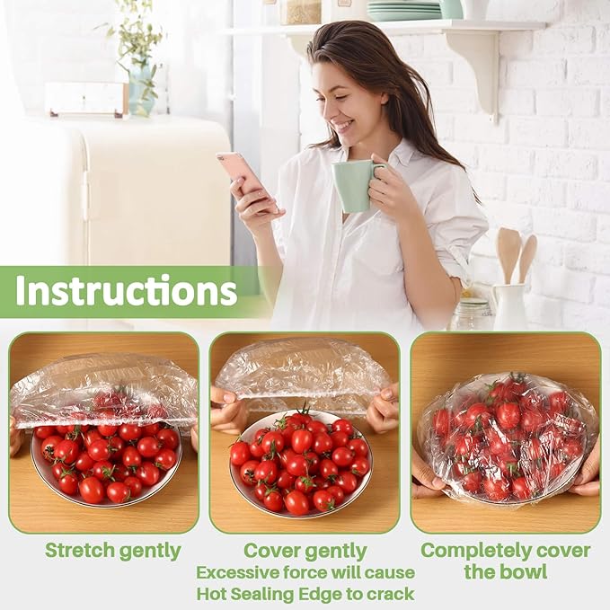 MAQIHAN 300 Bowl Covers Bread Proofing - Extra Large Plastic Wrap for Food Sourdough Bread Baking Rising Elastic Reusable Plate Covers Outdoor Food Fresh Keeping Bags Shower Cap Hair Deep Conditioning - Image 5