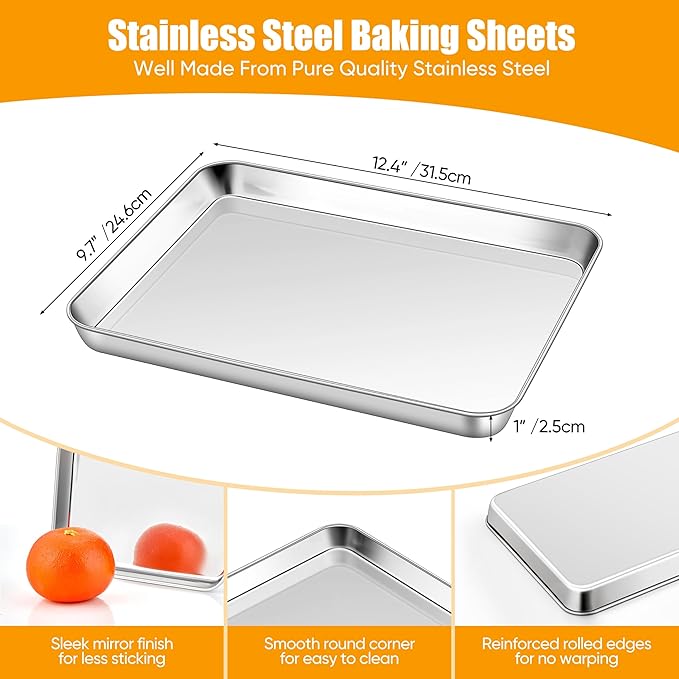 Homikit 1 Pack Quarter Sheet Pan, 9x13 Inches Stainless Steel Cookie Sheets for Baking Non Stick, Metal Baking Sheet Fits Toaster Oven, Bacon Pan Non Toxic & Rust Free, Dishwasher Safe - Image 2