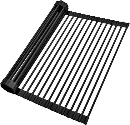 Ohuhu Over The Sink Dish Drainer Drying Rack, 17.6" W x 15.4" L Roll Up Dish Racks Kitchen Sink Organizer Silicone Wrapped Large in Sink Dish Drying Rack Foldable Rolling Drain Mats Anti-Slip by Ohuhu