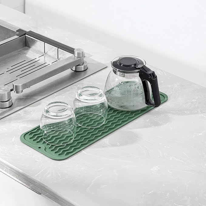 MicoYang Silicone Dish Drying Mat for Multiple Usage,Easy clean,Eco-friendly,Heat-resistant Silicone Mat for Kitchen Counter,Sink,Bar,Bottle,or Cup Green M 17 inches x 6 inches - Image 6