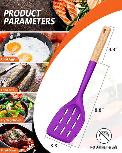 Pack of 2 Silicone Spatula, Non Stick Cooking Utensil Set, Wooden Handle Kitchen Turner for Baking Mixing Grilling Serving Food Heat Resistant (BERRY) - Image 2