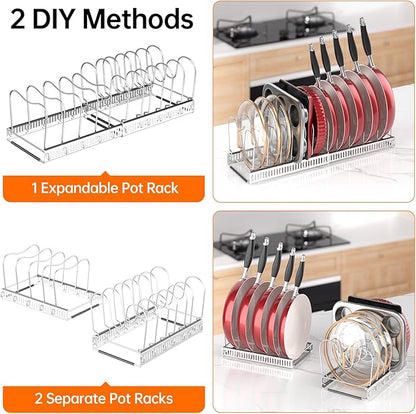 MUDEELA Pot Rack - Expandable Pots and Pans Organizer under Cabinet, Pot Lid Organizer Holder with 12 Adjustable Compartment, Kitchen Cabinet Organizer and Storage for Cutting Board, Skillets Pan - Image 6
