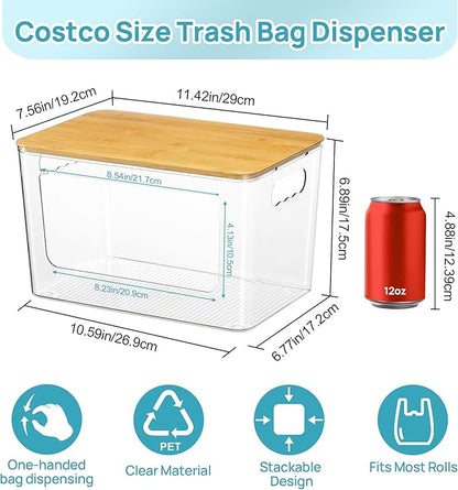 Vtopmart 2 Pack Trash Bag Holder with Bamboo Lid, Stackable Garbage Bag Dispenser for 13/30/33 Gallon Bags, Clear Organizer Bins for Under Kitchen Sink, Laundry Room Organization and Storage - Image 2