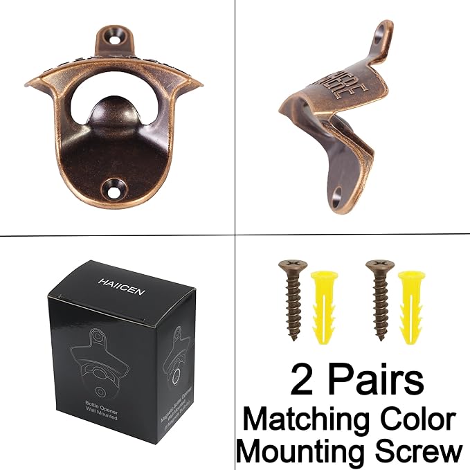 Vintage Copper Bottle Cap Opener Wall Mount, Retro Beer Bottle Opener with Screws for Homes Kitchen (Pack of 2) - Image 5