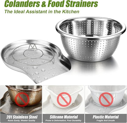 Palksky Stainless Steel Colander Set with Self-Draining Base, 3 Sizes Colanders & Food Strainers for Pasta, Rice, Fruits & Veggies, Metal Colander with Draining Plate for Sink or Countertop - Image 7