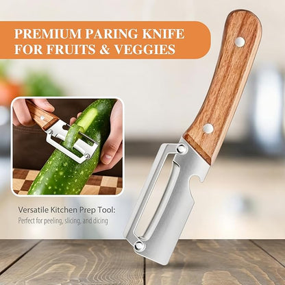 3 Pcs Multifunctional Vegetable Peeler,Multi-Functional Kitchen Peeler with Integrated Opener,Wooden Handle, Stainless Steel Blade Kitchen Tool for Fruit Apple Potato - Image 2