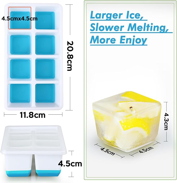 Large Ice Cube Trays with Lid, Jrisbo 2 Pack Stackable Silicone Ice Cube Molds for Freezer, Easy Release 16 Big Square Ice Trays for Whisky Cocktails (Blue) - Image 7