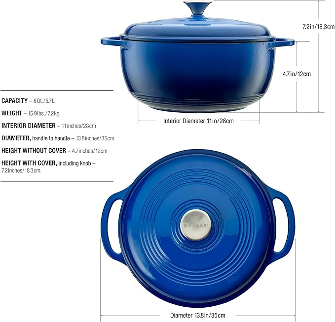 Mercer Culinary Enameled Cast Iron Round Dutch Oven, 6 qt., Navy Blue - Image 5