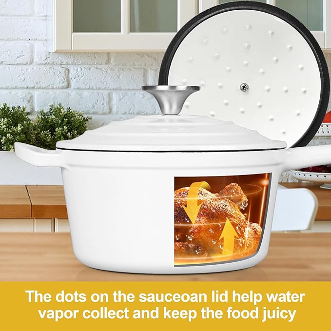 HaSteeL 1 QT Cast Iron Saucepan, Mini Enamel dutch oven with lid, Small Non Stick Pan for Milk, Pasta Tomato Sauce, Butter, Breakfast, Soup, Suitable for Boiling Stewing Frying, Easy to Clean, White