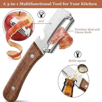 2 Pack 2 in 1 Multifunctional Vegetable Peeler, Sharp Stainless Steel Blade, Wooden Handle & Bottle Opener, Non-Slip Ergonomic Tool for Potato, Apple, Carrot, Pumpkin, Pineapple, Papaya, Zucchini - Image 5