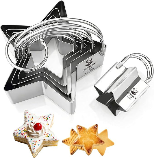 Star Cookie Cutters (5 Pieces/Set),Biscuit Cutter Set with Handle and Big Ring, Professional Baking Dough Cutter Tools for Cakes, Sandwiches, Donuts, Dumplings by Unknown