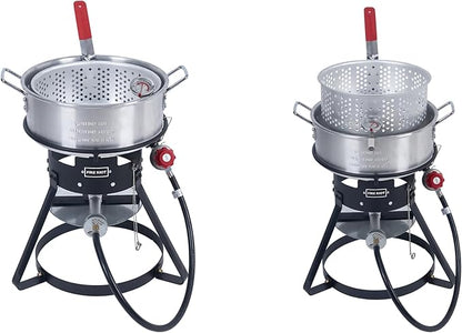 Fire Riot 10QT Outdoor Fish Fryer Kit – Heavy-Duty Aluminum Pot, 6.7QT Basket, Propane Deep Fryer with 0-10 PSI Regulator & Steel Frame – Ideal for Seafood & More