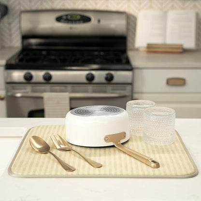 S&T INC. Dish Drying Mat, 16” x 18”, Absorbent Microfiber Kitchen Counter Mat, Dish Drying Pad for Dishes, Utensils, Pots and Pans, Large, Cream Distressed Lines - Image 4