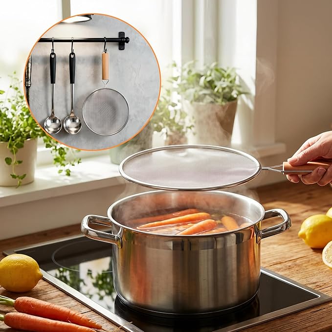 Grease Splatter Screen for Frying Pan - 8Inch Stainless Steel Splatter Guards Mesh with Wood Handle, Pan Cooking Pots Food Strainer, Hot Oil Splash Protector Splatters Screen for Frying Pans - Image 6