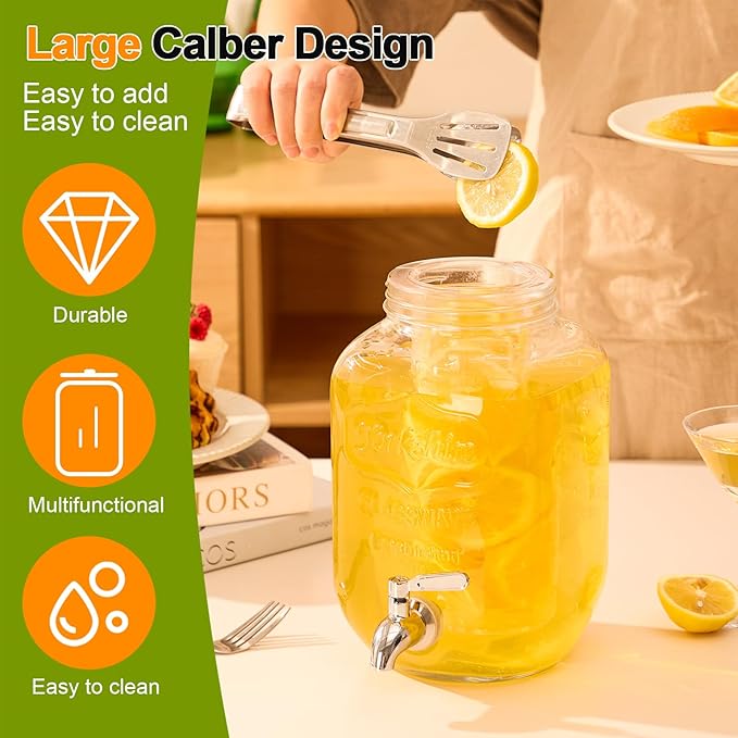1 Gallon Beverage Dispenser, Glass Drink Dispensers for Parties, Fruit Infuser and Stainless Steel Spigot 100% Leakproof, Beverage Dispenser for Lemonade Sun Tea - Image 4