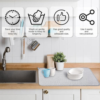 3 Pcs XXL Dish Drying Mat,Absorbent Microfiber Dishes Drainer Mats,Large Size 24×17" Pads for Kitchen Counter,Coffee,Rack,Under Sink,Light Gray - Image 3