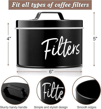 DRASTAR Coffee Filter Holder, Black Filter Storage with Lid for Counter, Storage Basket Container for Coffee Bar Accessories Decor