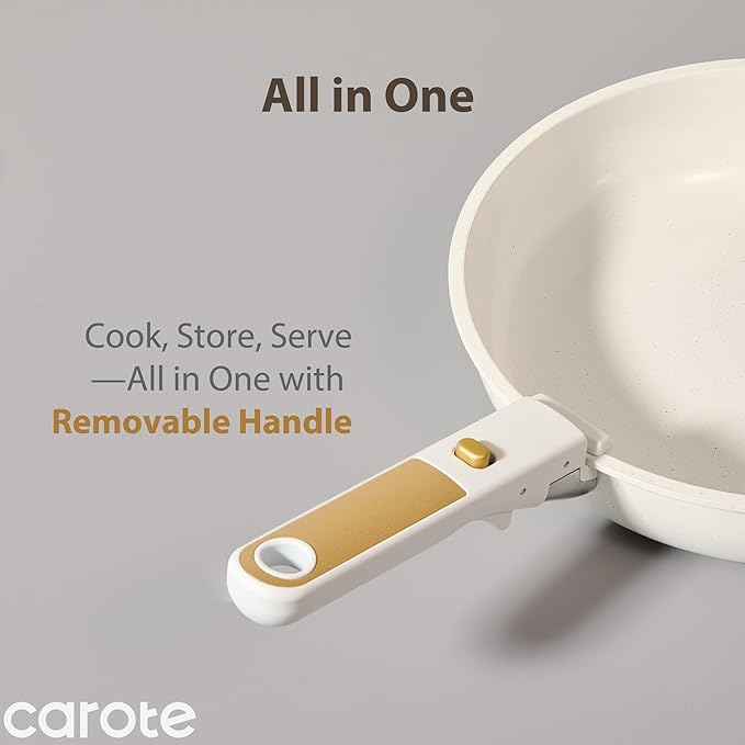 CAROTE 6pcs Pots and Pans Set Non Stick, Cookware Sets, Kitchen Set, Oven/Fridge Safe, Space Saving Pots Set, Nonstick Cooking Set with Versatile Detachable Handle, Induction RV Set - Image 6