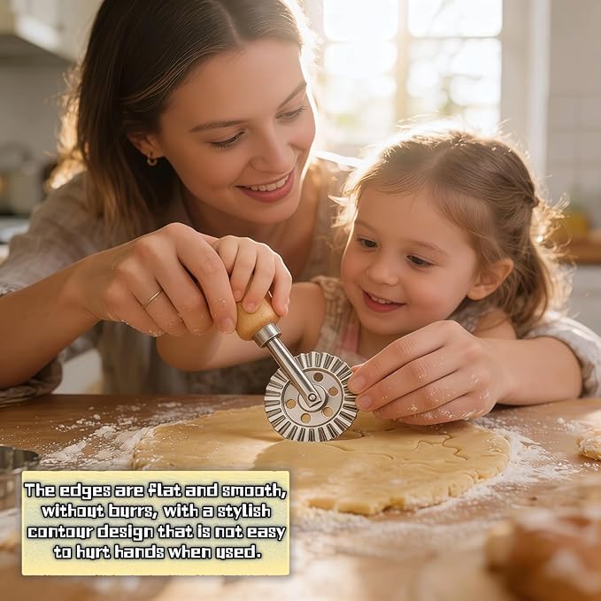 Pastry Wheel Cutter, 2 Inch Ravioli Cutter with Fluted Edge, Stainless Steel & Wood Handle for Pie Crust, Pasta, Dough, Empanadas - Professional Baking Tools, Easy Clean & Comfort Grip - Image 5