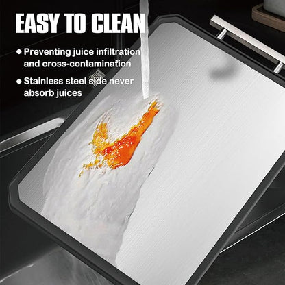SNOWCLAD Stainless Steel Cutting Board,Double Sided Steel Cutting Board Set for kitchen,Stainless Steel/Wheat straw pp Large for meat,Dishwasher Safe [16 * 11+12 * 8.3 Inch] - Image 3