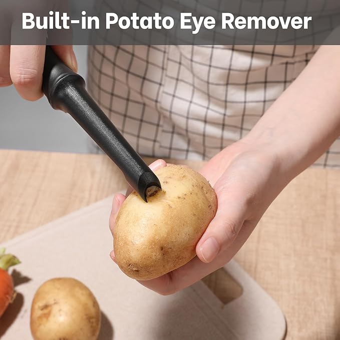 Beneno Swivel Vegetable Peeler, Razor-Sharp Smooth Peeling Potato Peelers with Stainless Steel Blades, Ergonomic Comfort Non-Slip Rubber Handle, Kitchen Peelers with Potato Eye Remover (2, Black) - Image 6