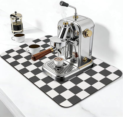 CooRug Checkered Dish Drying Mat for Kitchen Counter, Absorbent Non-Slip Coffee Mat, Heat Resistant Mat for Countertops Coffee Bar Decor 16" x 24" Black - Image 3
