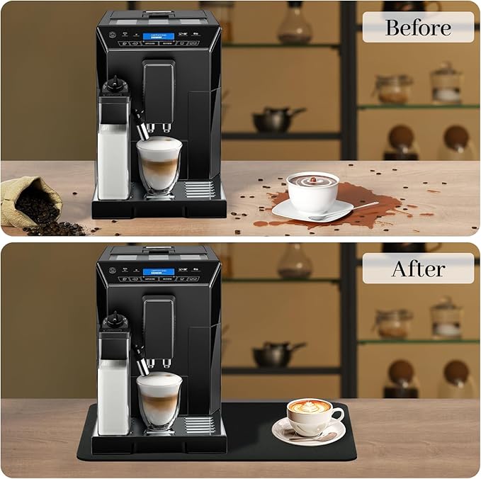 Bloss Coffee Mat, Dish Drying Mat, Coffee Bar/Maker Mat, Kitchen Counter Mat, Absorbent Hide Stain Rubber Backed Dish Drying Pad(12.2"x19.7", Black) - Image 4