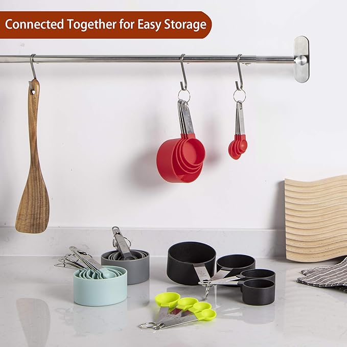 Measuring Cups and Spoons Set of Huygens Kitchen Gadgets 10 Pieces, Stackable Stainless Steel Handle Measuring Cups for Measuring Dry and Liquid Ingredient (Red) - Image 5