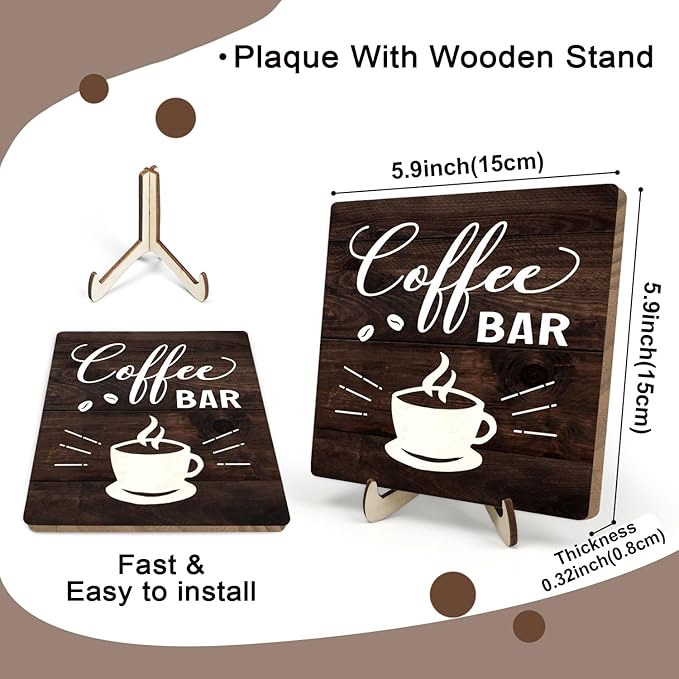 Funny Coffee Bar Decor Sign – Rustic Wooden Plaque for Coffee Station, Farmhouse Cafe Shelf Accessories, Desk or Kitchen Counter Decor,Birthday,Mother Day Gift 5.9 x 5.9 Inch (Brown) - Image 2