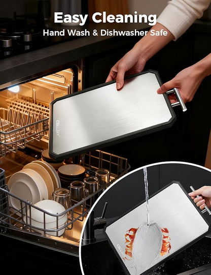 Titanium Cutting Board for Kitchen, Double Sided Non Toxic Titanium Cutting Board with JUICE GROOVE, Food-Grade Metal Chopping Board, Pure Titanium&Wheat Straw PP, Dishwasher Safe16.3”×11”-1 PC - Image 6