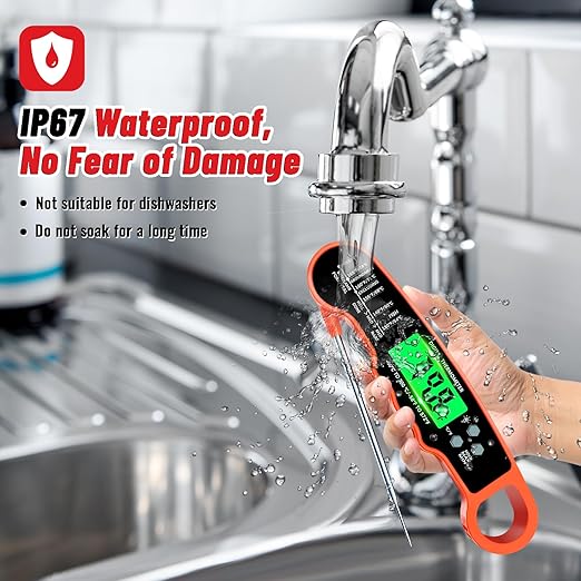 Meat Thermometer Digital, IP67 Waterproof Food Thermometer for Cooking and Baking, Instant Read Meat Thermometer with Backlight, Hold Function & Magnet for Kitchen, Beef, Grill, BBQ, Candy, Turkey - Image 5
