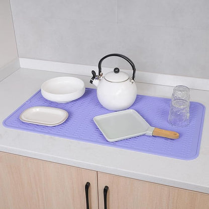 MicoYang Silicone Dish Drying Mat for Multiple Usage,Easy clean,Eco-friendly,Heat-resistant Silicone Mat for Kitchen Counter or Sink,Refrigerator or Drawer Liner Light Purple 4XL 32 inches x 18 inches - Image 8
