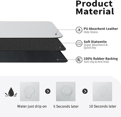 HotLive Dish Drying Mat for Kitchen Counter, Heat Resistant Drainer Mats with Non-slip Rubber Backed, Hide Stain Kitchen Super Absorbent Draining Mat, Easy to Clean Dish Rack Pad, Light Grey 16"x18" - Image 2