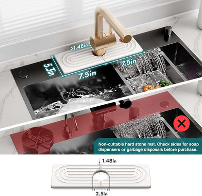 eormoe Faucet Mat for Kitchen Sink - Wider Diatomite Fast Drying Stone Sink Tray, Super Absorbent, Prevents Moisture Buildup - Faucet Splash Guard for Bathroom Counter (Light Grey, 15x5.3inch) - Image 2
