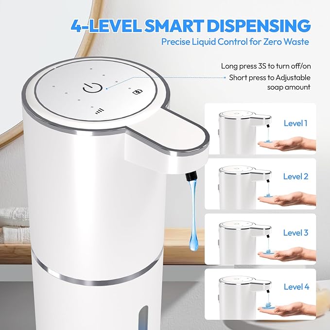 2 Pack Automatic Soap Dispenser Touchless,Liquid Hand Soap Dispenser 12.8oz Electric Wall Mounted Smart for Bathroom and Kitchen Dish Soap，Easy for Toddlers(White) - Image 2
