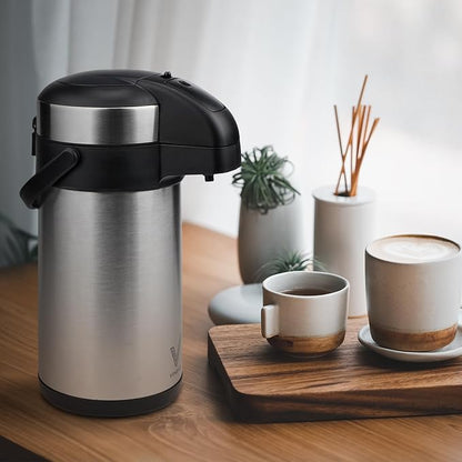 Airpot Coffee Dispenser with Pump - 140 oz Insulated Stainless Steel Coffee Carafe - Thermal Beverage Dispenser - Coffee Urn for Hot/Cold Water, Party Chocolate Drinks - Image 6
